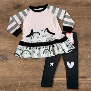 NWT Ricrac & Ruffles Little Dreamer Tunic Set Rainbow Stars Hearts - Sz 12m